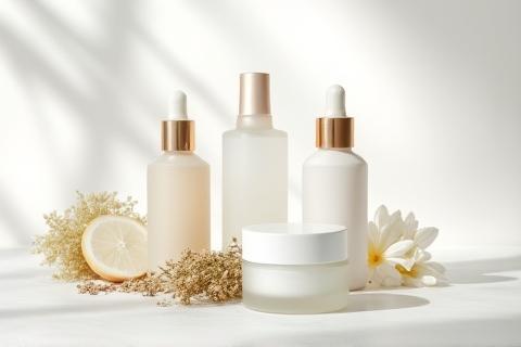 Skincare products arranged elegantly